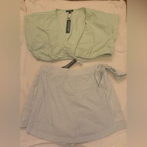 Papermoon Mint Green Crop Top and Mint Green Striped Skort Set